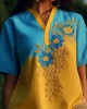 Ukrainian Ethnic Floral Embroidery Gradient Linen Women's Shirt Ukrainian Ethnic Floral Embroidery Gradient Linen Women's Shirt