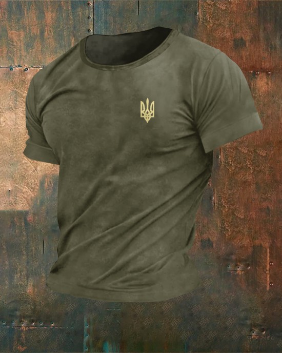 Men's Ukraine Trident Print Crew Neck Short Sleeved T-shirt Men's Ukraine Trident Print Crew Neck Short Sleeved T-shirt