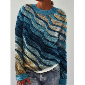 Beach Sea Waves Inspired Knit Art Cozy Sweater