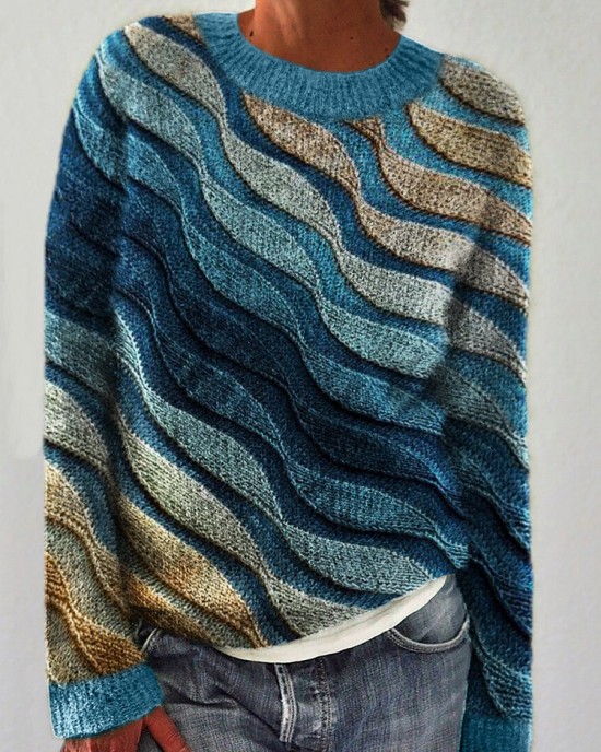 Beach Sea Waves Inspired Knit Art Cozy Sweater Beach Sea Waves Inspired Knit Art Cozy Sweater