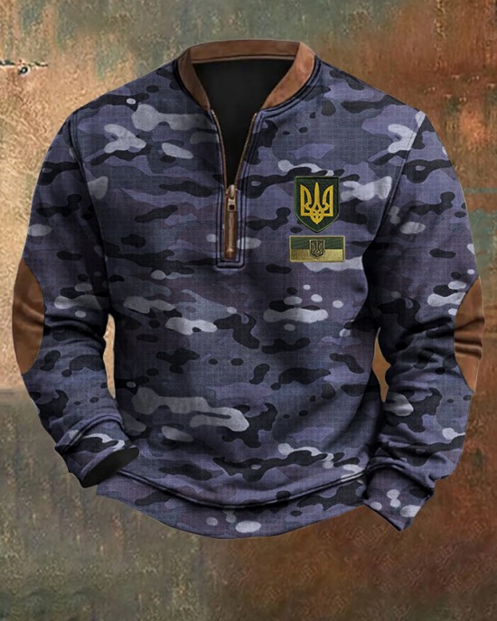 Men's Ukraine Inspire Camouflage Print Zip Sweatshirt Men's Ukraine Inspire Camouflage Print Zip Sweatshirt