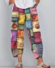 Women's Boho Multicolor Patchwork Art Linen Blend Pants