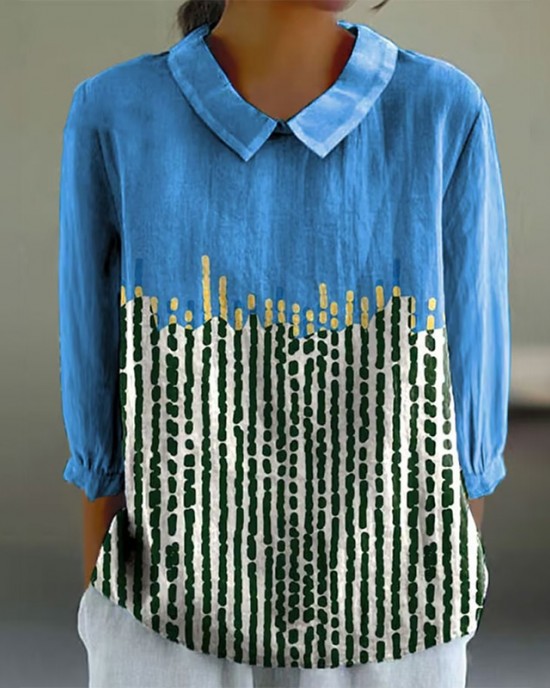 Women's Abstract Geometric Line Art Print Design Lapel Shirt Women's Abstract Geometric Line Art Print Design Lapel Shirt