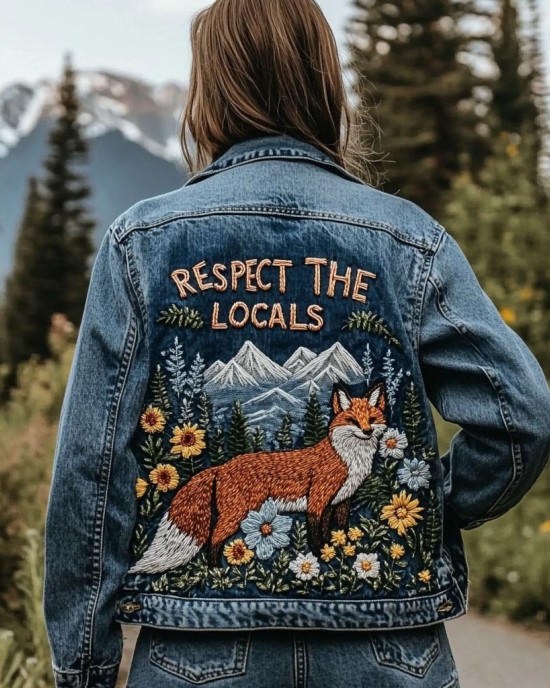 Respect The Locals Fox Floral Embroidered Denim Jacket Respect The Locals Fox Floral Embroidered Denim Jacket