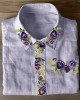 Classy Pansy Floral Embroidered Linen Blend Blouse Classy Pansy Floral Embroidered Linen Blend Blouse
