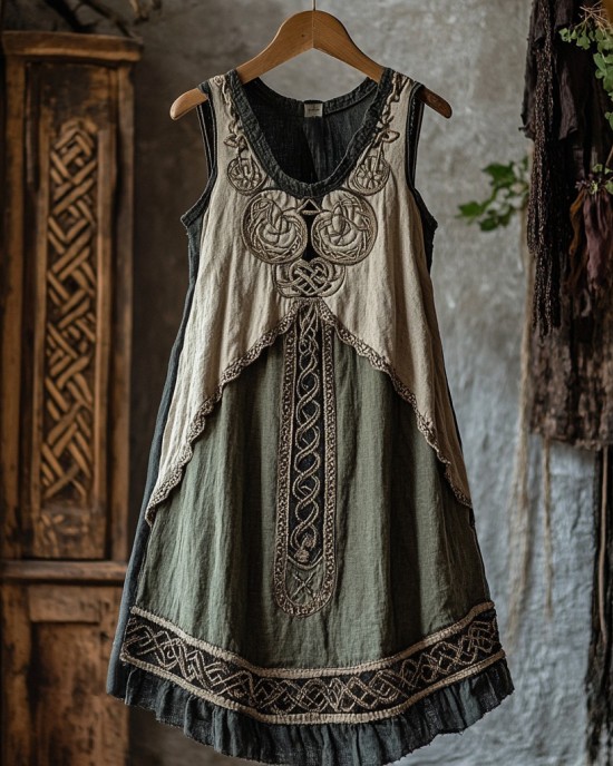 Tribal Viking Celtic Knot Lace Art Linen Tank Dress Tribal Viking Celtic Knot Lace Art Linen Tank Dress