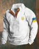 Men Support Ukrainian Trident Symbol Button Stand Collar Sweatshirt Men Support Ukrainian Trident Symbol Button Stand Collar Sweatshirt
