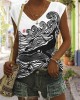 Whale & Waves Japanese Lino Art V Neck Tank Top