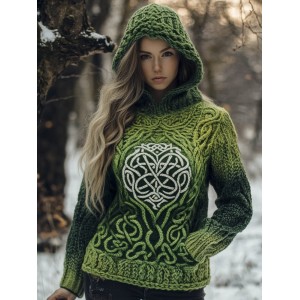 Viking Age Totem Knit Pattern Women's Hooded Sweater