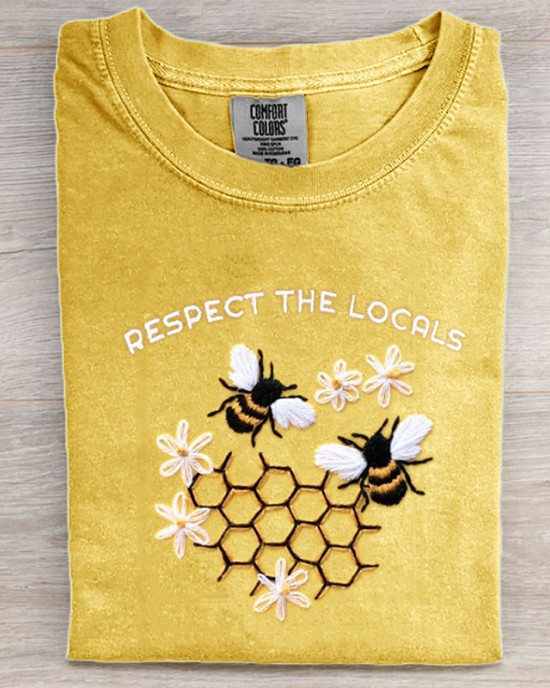 Respect The Locals Bees & Daisies Embroidered Washed T Shirt Respect The Locals Bees & Daisies Embroidered Washed T Shirt