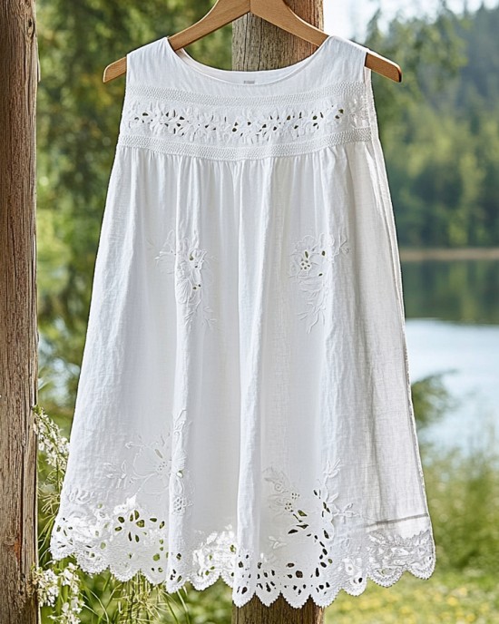 Women's Lace Floral Sleeveless Linen Top Women's Lace Floral Sleeveless Linen Top