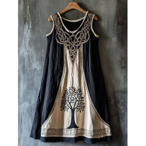 Vintage Viking Tree Of Life Art Linen Sleeveless Maxi Dress