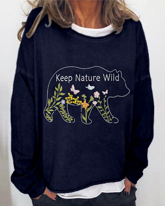 Keep Nature Wild Floral Bear Embroidered Comfy T Shirt Keep Nature Wild Floral Bear Embroidered Comfy T Shirt