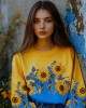 Sunflowers Embroidered Ukraine Contrast Color Sweatshirt Sunflowers Embroidered Ukraine Contrast Color Sweatshirt