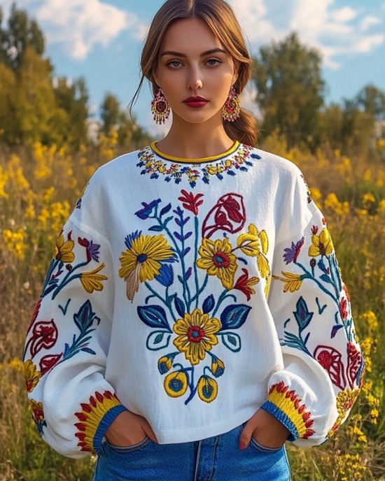 Ukrainian Folk Floral Embroidery Linen Shirt Ukrainian Folk Floral Embroidery Linen Shirt