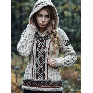 Viking Valknut Embroidered Retro Jacquard Cozy Hooded Sweater
