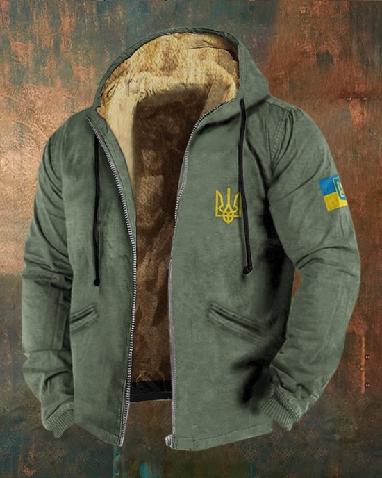 Men Support Ukrainian Trident Symbol Zipper Hoodie Men Support Ukrainian Trident Symbol Zipper Hoodie