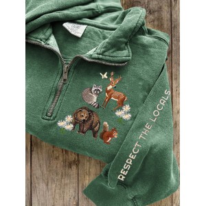 Respect The Locals Protect National Park Embroidered Zip Up Sweatshirt