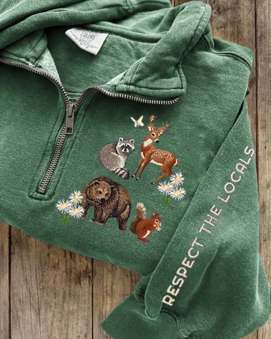 Respect The Locals Protect National Park Embroidered Zip Up Sweatshirt