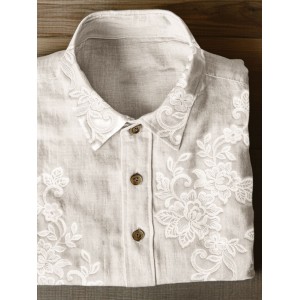 Classy Floral Embroidered Lace Linen Blend Blouse