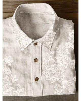 Classy Floral Embroidered Lace Linen Blend Blouse