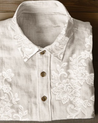 Classy Floral Embroidered Lace Linen Blend Blouse