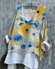 Ukrainian Floral Print Linen Women's V-neck Shirt