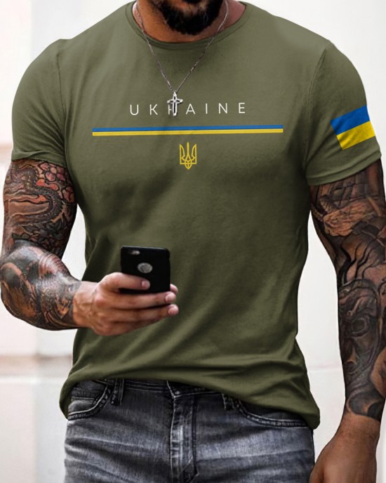 Man's Ukraine Flag Print Crew Neck Short Sleeve T-shirt Man's Ukraine Flag Print Crew Neck Short Sleeve T-shirt
