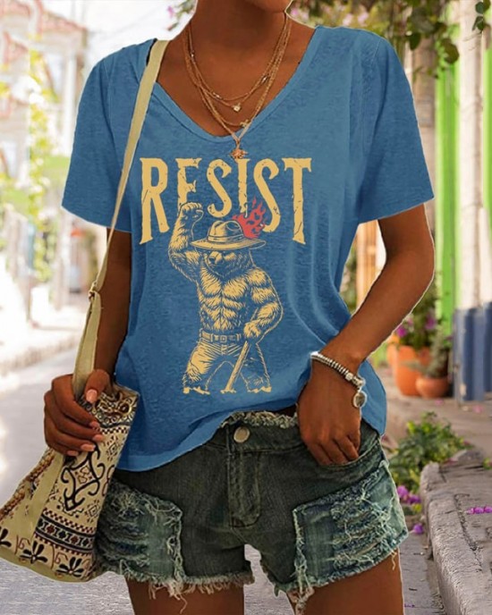 Women's Support National Parks Print V Neck Casual T-shirt Women's Support National Parks Print V Neck Casual T-shirt
