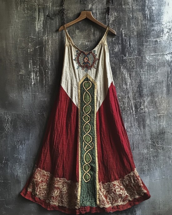 Vintage Celtic Totem Linen Halter Dress Vintage Celtic Totem Linen Halter Dress