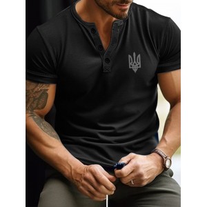 Men's Ukraine Trident Embroidered Henley T-shirt