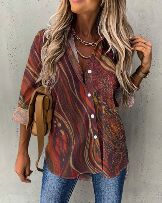 Vintage Polka Dot Wavy Casual Women'S Shirt Vintage Polka Dot Wavy Casual Women'S Shirt