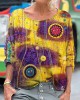 Button Embroidered Floral Women's Vintage Linen Shirt