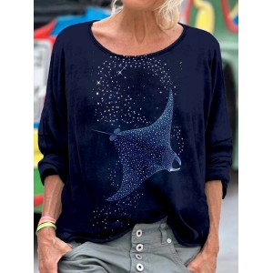 Starlit Manta Ray Art Washed Cozy T Shirt