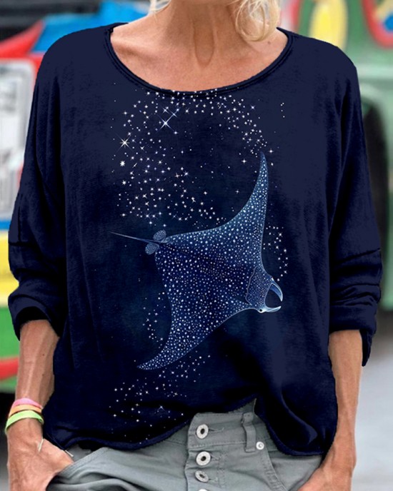 Starlit Manta Ray Art Washed Cozy T Shirt