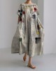 Colorful Embroidered Japanese Sashiko Art Linen Blend Maxi Dress Colorful Embroidered Japanese Sashiko Art Linen Blend Maxi Dress