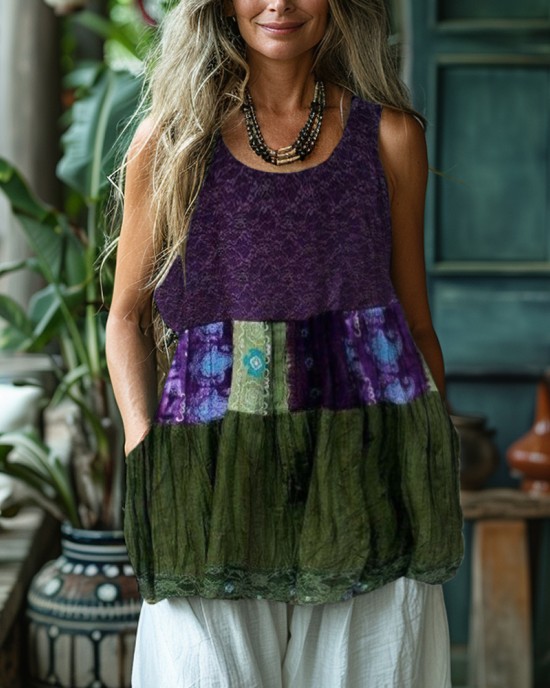 Vintage Geometric Floral Lace Art Women's Linen Tank Top Vintage Geometric Floral Lace Art Women's Linen Tank Top