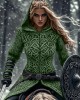 Women's Viking Tribal Jacquard Celtic Chunky Knit Zip-up Hooded Sweater
