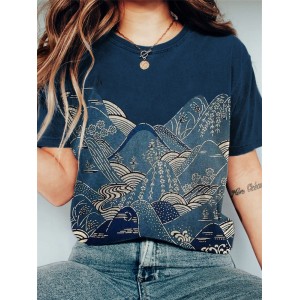 Mountains & Waves Landscape Japanese Art Vintage T Shirt