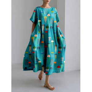 Colorful Jellyfish Art Pattern Linen Blend Maxi Dress