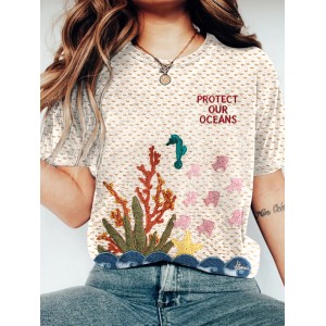 Respect The Locals Underwater World Embroidered Ladies T-shirt