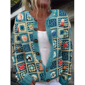 Sea Life Marine Crochet Cozy Knit Cardigan