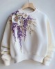 Women's Purple Floral Pearl Embroidered Sweatshirt Women's Purple Floral Pearl Embroidered Sweatshirt