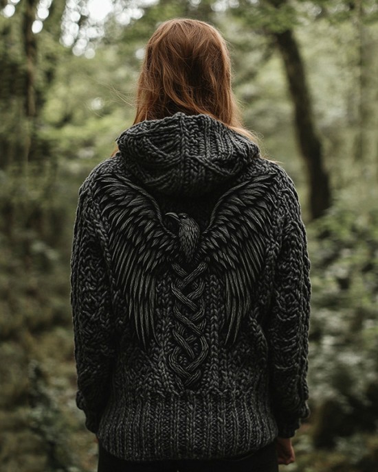 Women's Viking Tribal Bird Celtic Knotwork Hooded Sweater Women's Viking Tribal Bird Celtic Knotwork Hooded Sweater