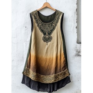 Women's Viking Tree Of Life Celtic Knot Gradient Art Linen Sleeveless Top