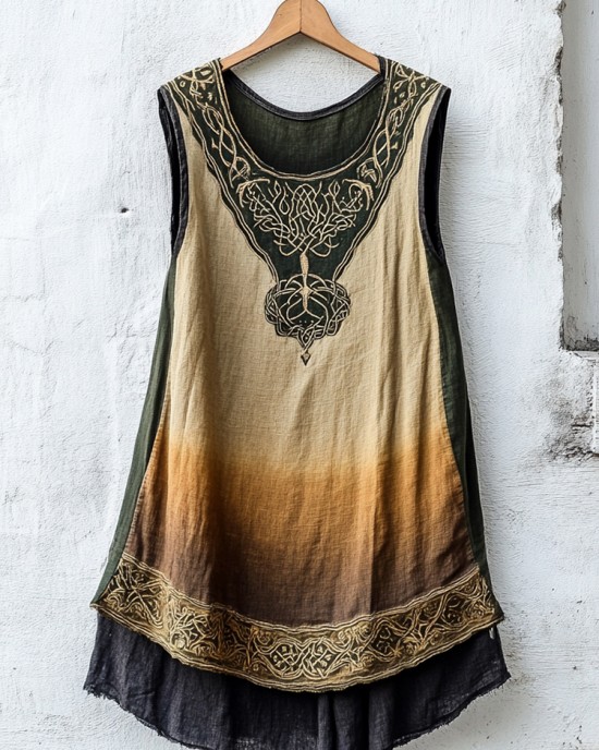 Women's Viking Tree Of Life Celtic Knot Gradient Art Linen Sleeveless Top Women's Viking Tree Of Life Celtic Knot Gradient Art Linen Sleeveless Top