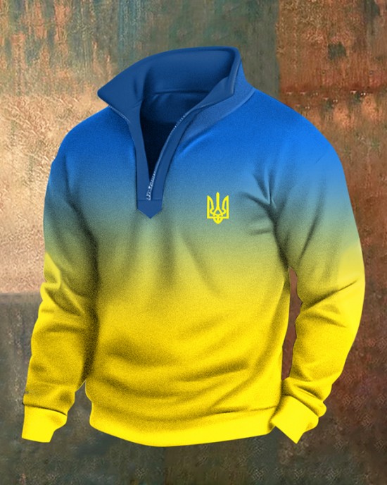 Men's Ukraine Trident Gradient Print Zip Sweatshirt