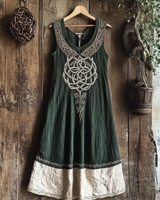 Vintage Viking Tree Of Life Art Linen V-neck Dre Ss
