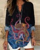 Ocean Octopus Embroidered Thread Stitch Women's Linen Shirt Ocean Octopus Embroidered Thread Stitch Women's Linen Shirt