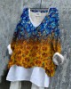 Ukrainian Sunflower Print Linen Women's V-neck Shirt Ukrainian Sunflower Print Linen Women's V-neck Shirt
